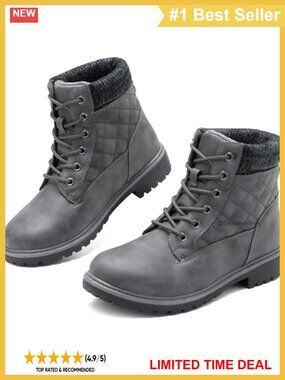 Waterproof Faux Leather Ankle Boots Fur Lined Non Slip Combat Boots for Hiking